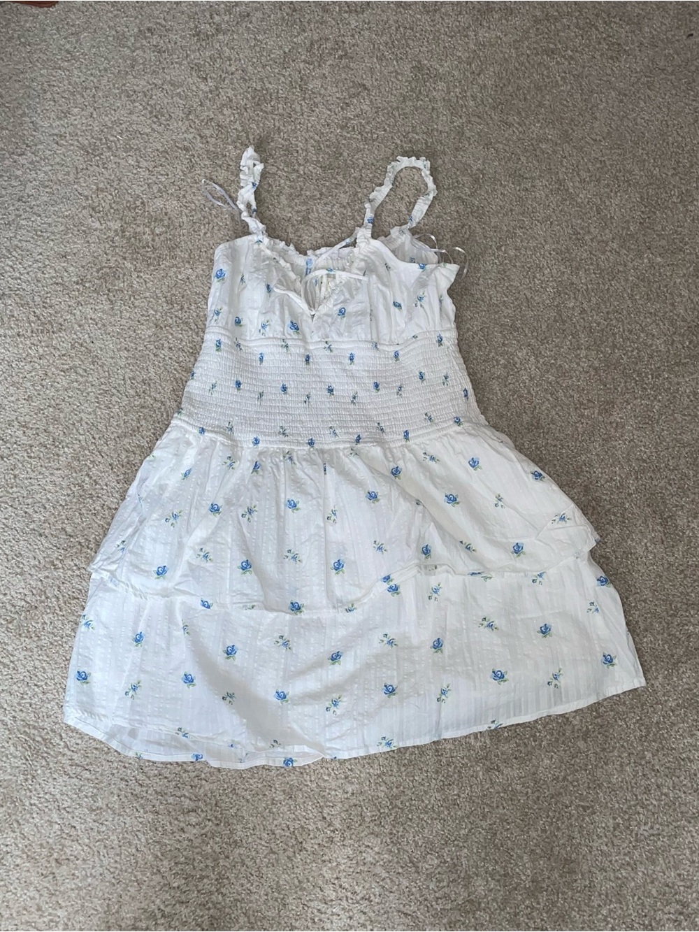 Aeropostale White Mini Dress with Blue Rose Print